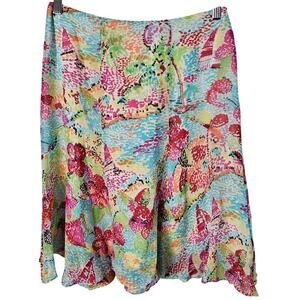 Vintage Harold's Y2K Skirt Womens Size 2 Blue Red Silk Floral Ruffles Coquette